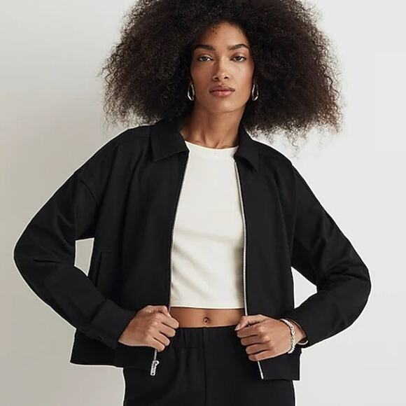 Madewell Jackets & Blazers - NWT Madewell Ponte Oversized Trucker Jacket Black Size XS Collared Zip Up NO166